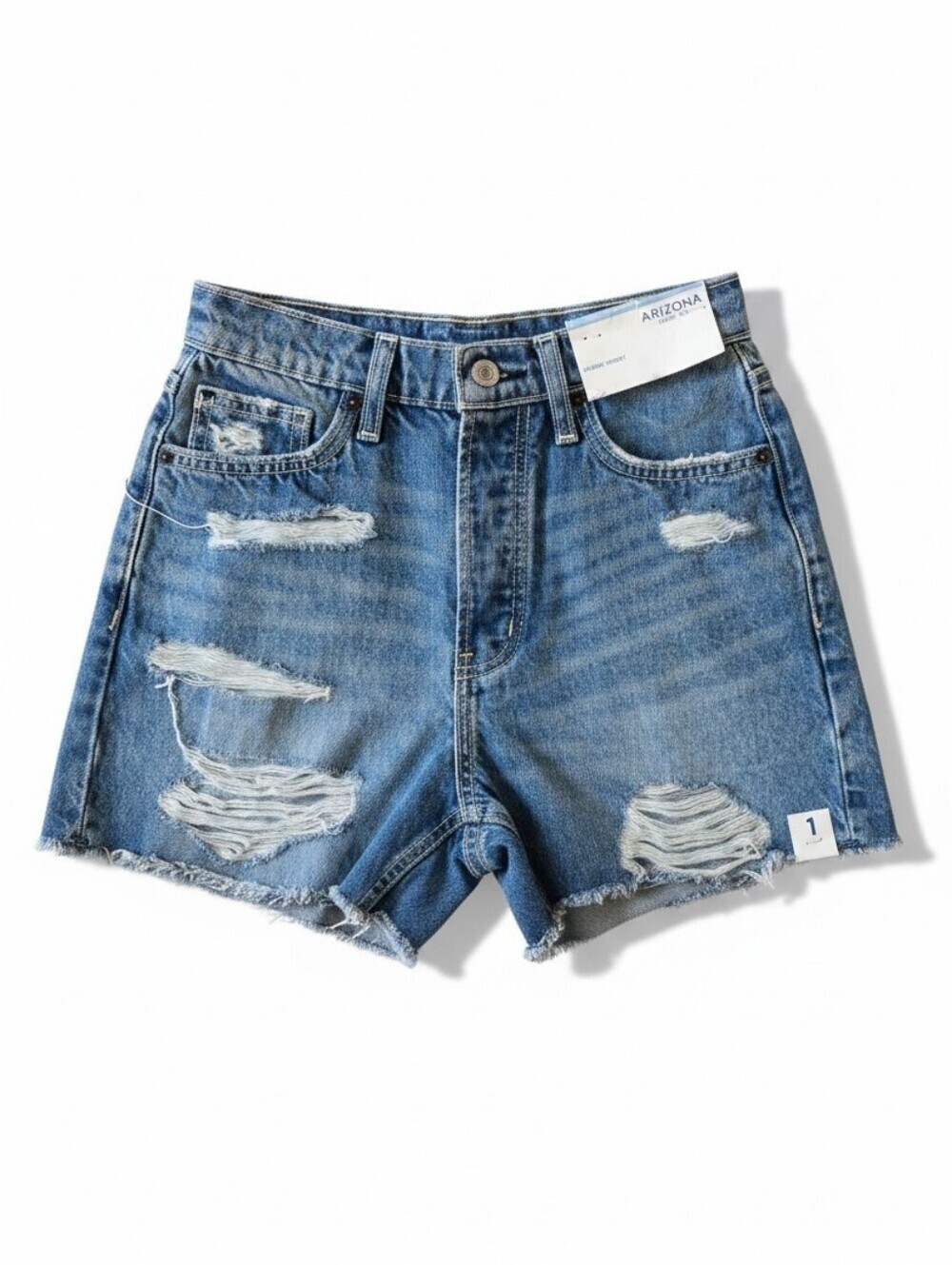 NWT! Arizona Jean Company Distressed Light Blue High-Rise Denim Shorts